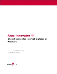 Aras Innovator 11 Client Settings for Internet Explorer on Windows
