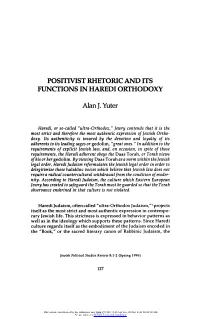 Posmvist Rhetoric and Its Functions in Haredi Orthodoxy