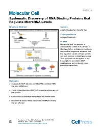 Systematic Discovery of RNA Binding Proteins That Regulate Microrna Levels