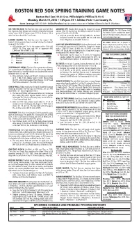 BOSTON RED SOX SPRING TRAINING GAME NOTES Boston Red Sox (14-8-1) Vs