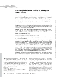 Circulating Sclerostin in Disorders of Parathyroid Gland Function