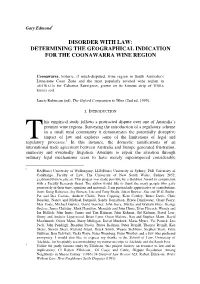 Disorder with Law: Determining the Geographical Indication for the Coonawarra Wine Region
