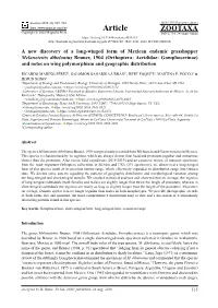 Orthoptera: Acrididae: Gomphocerinae) and Notes on Wing Polymorphism and Geographic Distribution