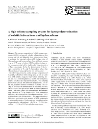 A High Volume Sampling System for Isotope Determination of Volatile Halocarbons and Hydrocarbons