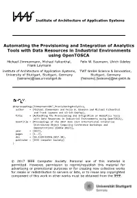 Automating the Provisioning and Integration of Analytics Tools with Data Resources in Industrial Environments Using Opentosca