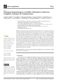 Nanopore Sequencing Is a Credible Alternative to Recover Complete Genomes of Geminiviruses