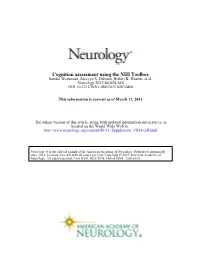 Cognition Assessment Using the NIH Toolbox Sandra Weintraub, Sureyya S