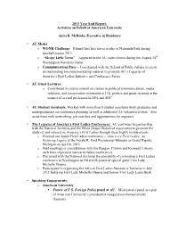 2013 Year End Report: Activities on Behalf of American University Anita