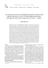 Australian Rock Art Bibliography Extracted from the Rock Art Studies Bibliographic Database for the Years 1841 to 2018 — Part 1
