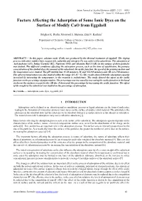 Factors Affecting the Adsorption of Some Ionic Dyes on the Surface of Modify Cao from Eggshell