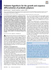 Foldamer Hypothesis for the Growth and Sequence Differentiation of Prebiotic Polymers