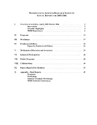 I. Overview of Activities, April, 2005-March, 2006 …