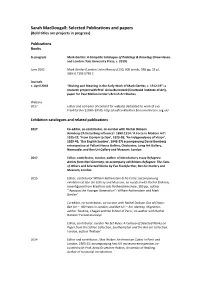 Sarah Macdougall: Selected Publications and Papers (Bold Titles Are Projects in Progress)