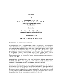 Statement of Roger Pilon, Ph.D., J.D. B. Kenneth Simon Chair in Constitutional Studies Center for Constitutional Studies Cato In