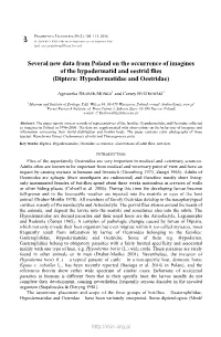 Several New Data from Poland on the Occurrence of Imagines of the Hypodermatid and Oestrid Flies (Diptera: Hypodermatidae and Oestridae)
