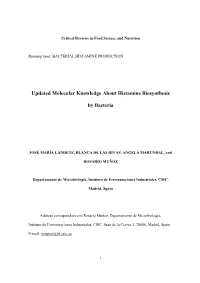 Updated Molecular Knowledge About Histamine Biosynthesis by Bacteria