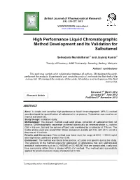 High Performance Liquid Chromatographic Method Development and Its Validation for Salbutamol