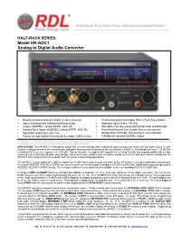 Model HR-ADC1 Analog to Digital Audio Converter