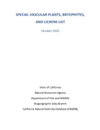 Special Vascular Plants, Bryophytes, and Lichens List