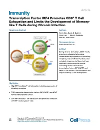 Transcription Factor IRF4 Promotes CD8 T Cell Exhaustion and Limits