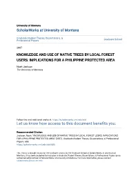 Knowledge and Use of Native Trees by Local Forest Users: Implications for a Philippine Protected Area