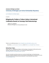 Mitigating the Problem of Vulture Holdout: International Certification Boards for Sovereign Debt Restructurings