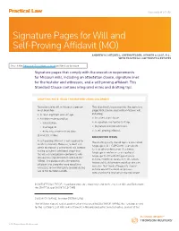 Signature Pages for Will and Self-Proving Affidavit (MO)