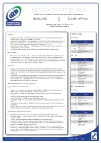 JWC MATCH PREVIEW All Data in This Document Is Specific to the Junior World Championship