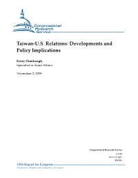 Taiwan-U.S. Relations: Developments and Policy Implications