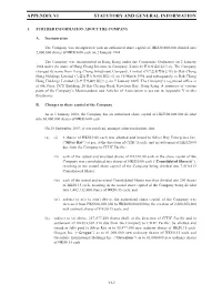 Appendix Vi Statutory and General Information