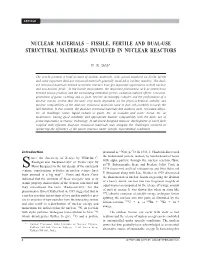 Fissile, Fertile and Dual-Use Structural Materials Involved in Nuclear Reactors