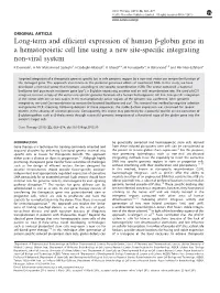 Globin Gene in a Hematopoietic Cell Line Using a New Site-Speciﬁc Integrating Non-Viral System