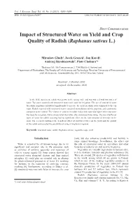 Impact of Structured Water on Yield and Crop Quality of Radish (Raphanus Sativus L.)