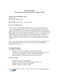 Sufism and Music: from Rumi (D.1273) to Hazrat Inayat Khan (D.1927) Grade Level and Subject Areas Overview of the Lesson Learni