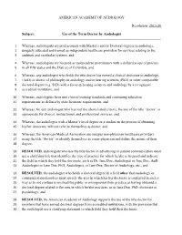 Use of the Term Doctor by Audiologist Whereas