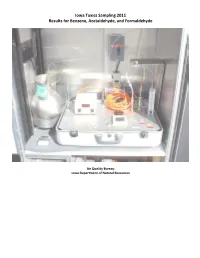 2011 Toxics Sampling Results for Benzene, Acetaldehyde, and Fromaldehyde