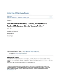 How the Internet, the Sharing Economy, and Reputational Feedback Mechanisms Solve the “Lemons Problem”