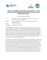 Notice of Availability and Public Meeting Notice – Draft Program Environmental Impact Report for the San Juan Watershed Project