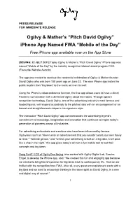 “Pitch David Ogilvy” Iphone App Named FWA “Mobile of the Day” Free Iphone App Available Now on the App Store