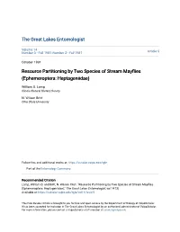 Resource Partitioning by Two Species of Stream Mayflies (Ephemeroptera: Heptageniidae)