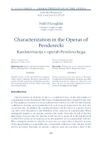 Characterization in the Operas of Penderecki Karekterizacija V Operah Pendereckega