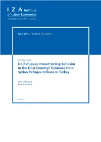 Do Refugees Impact Voting Behavior in the Host Country? Evidence from Syrian Refugee Inflows in Turkey