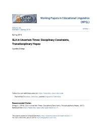 SLA in Uncertain Times: Disciplinary Constraints, Transdisciplinary Hopes