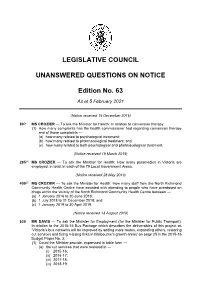 Legislative Council Unanswered Questions On