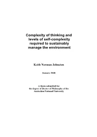 Complexity of Thinking and Levels of Self-Complexity Required to Sustainably Manage the Environment