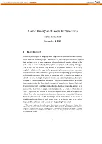 Game Theory and Scalar Implicatures