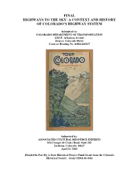 Highways to the Sky: a Context and History of Colorado’S Highway System