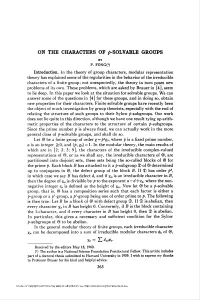On the Characters of ¿-Solvable Groups