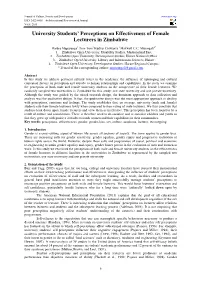 University Students' Perceptions on Effectiveness of Female Lecturers