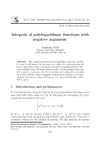 Integrals of Polylogarithmic Functions with Negative Argument